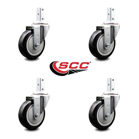 Service Caster 4 Inch Black Polyurethane Wheel Swivel 7/8 Inch Square Stem Caster Set SCC SCC-SQ20S414-PPUB-BLK-78-4